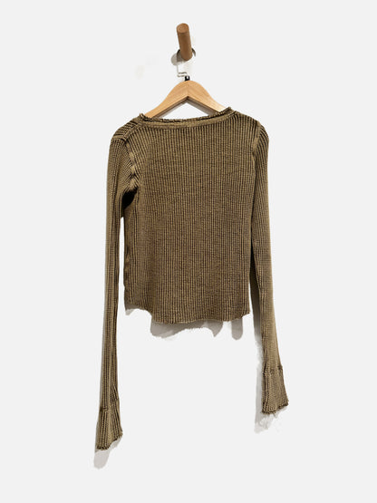 Free People One Colt Green Waffle Knit LS Top - XS