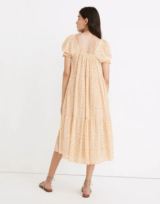 Madewell Square-Neck Tiered Midi Dress in Sunflower Field - XS