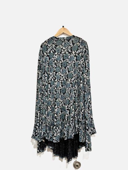 Free People Black and Green Floral Mini Dress - Small