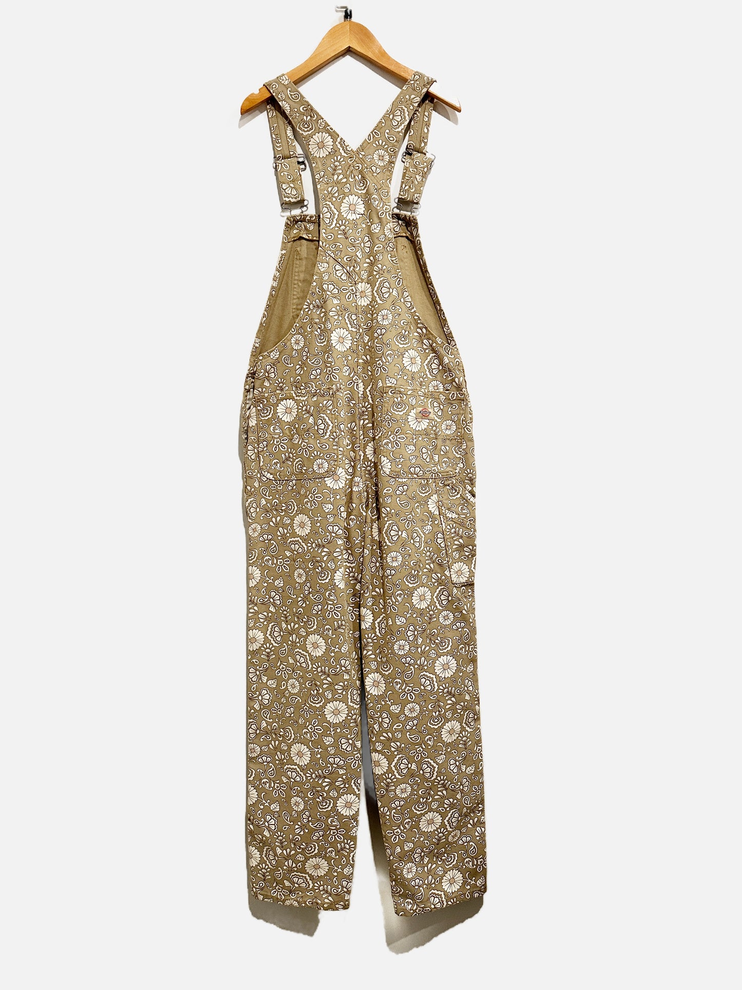 Dickies Tan and White Floral Overalls - Small