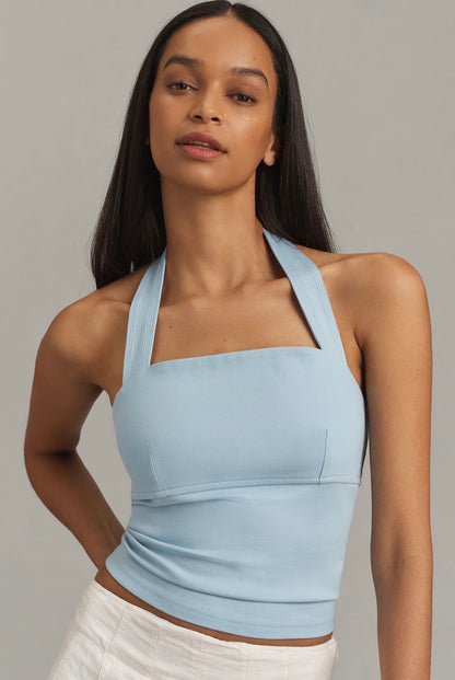 Anthropologie NWT Structured Halter Top in Sky - Large