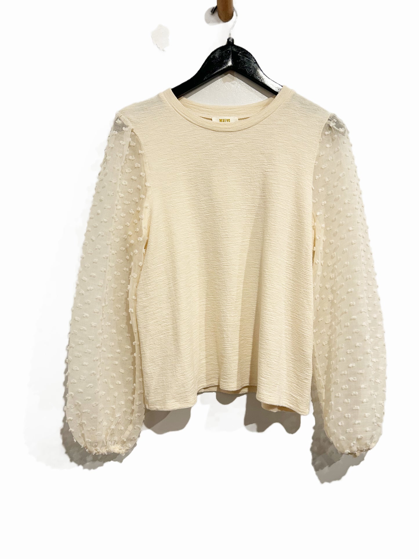 Anthropologie Maeve Textured Sleeve Top in Ivory - Medium