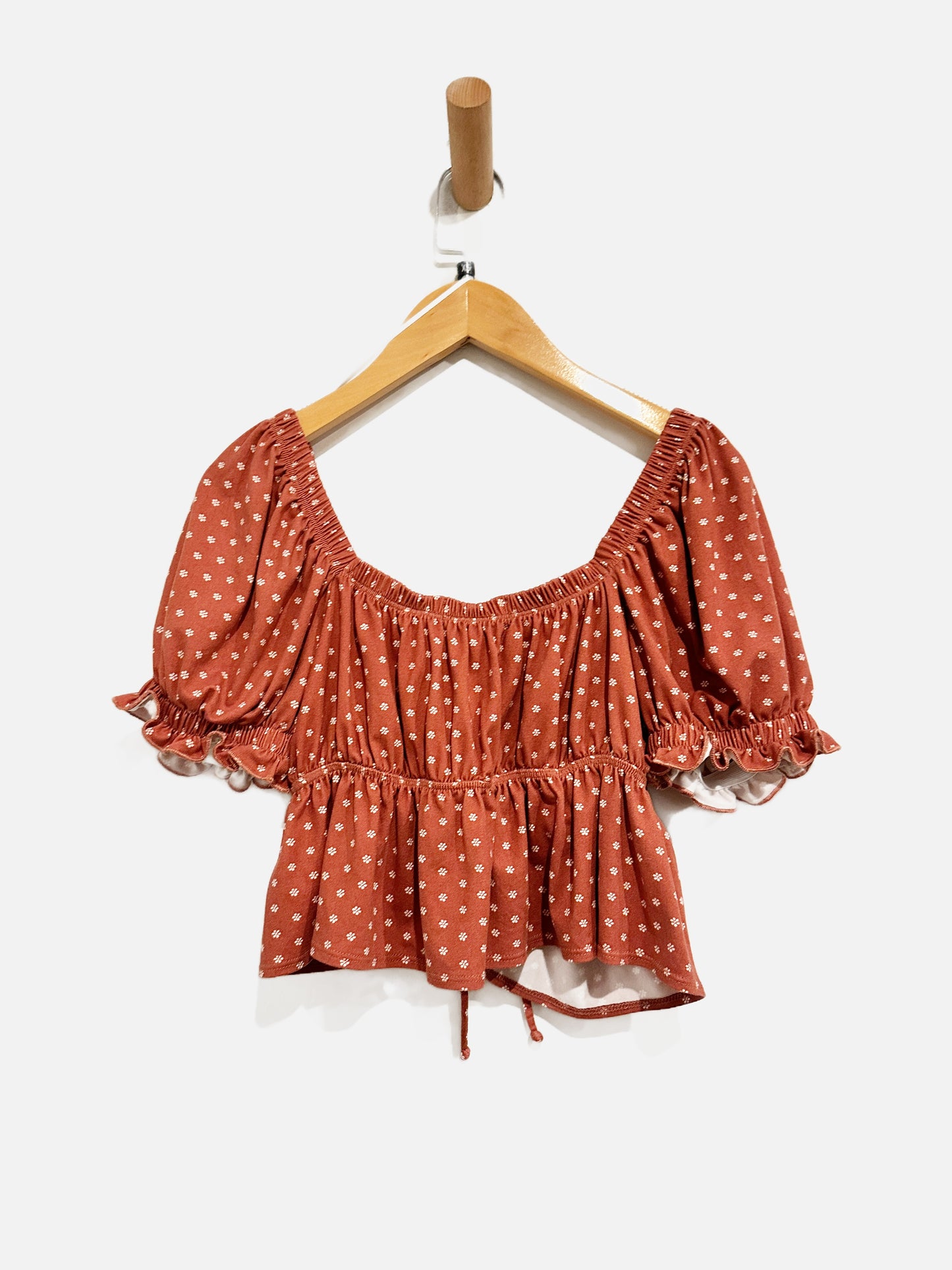 Urban Outfitters Pink and White Floral Tie Front Top - XS