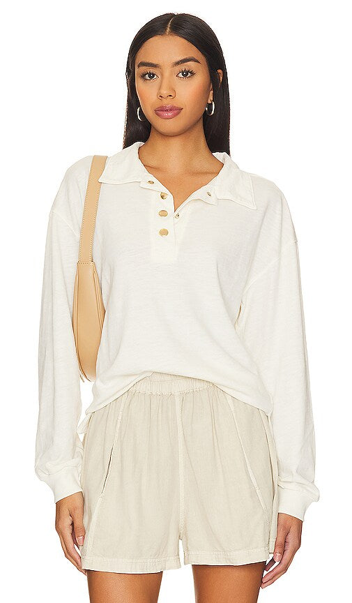 Nation Los Angeles Banks Relaxed Snap Tee in Off White - XS