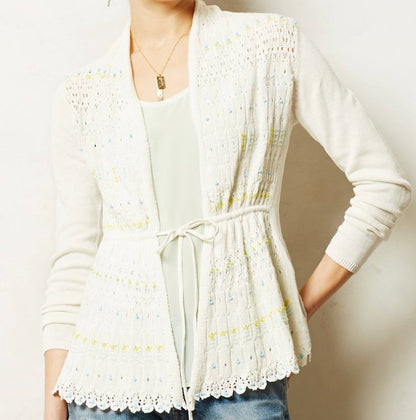 Anthropologie Moth Cream Embroidered Cardigan - Medium