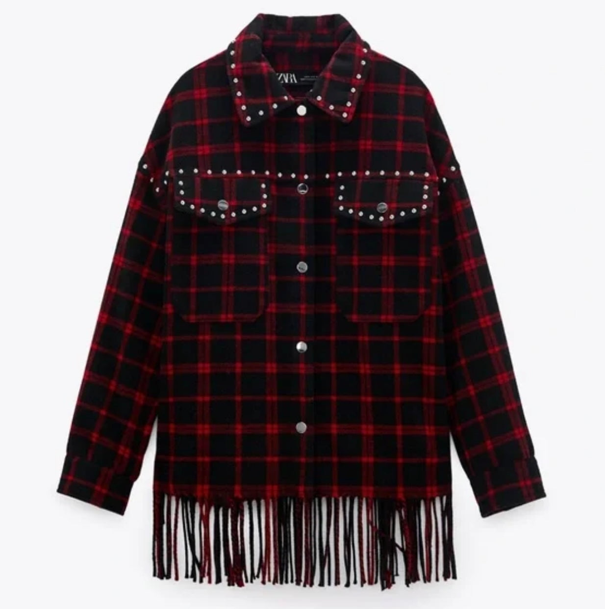 Zara Red Plaid Embellished Shacket - Small