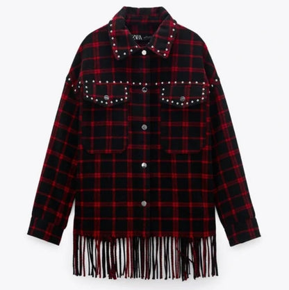 Zara Red Plaid Embellished Shacket - Small