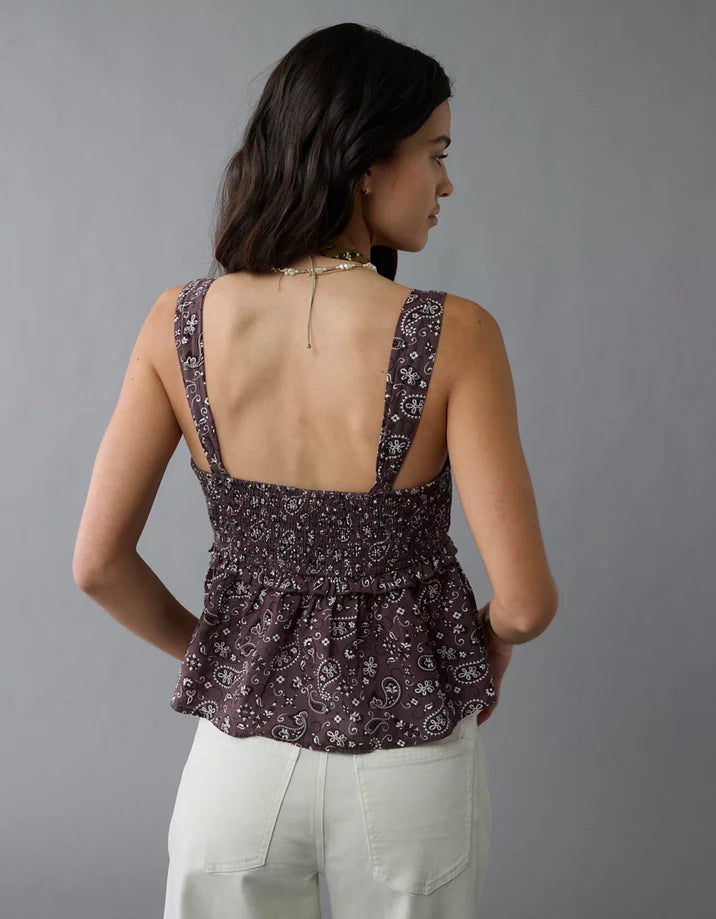 American Eagle Brown Paisley Print Tank - XXS