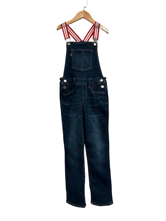 Levi's Kids Dark Wash Denim Overalls with Red & White Straps - 8 Reg