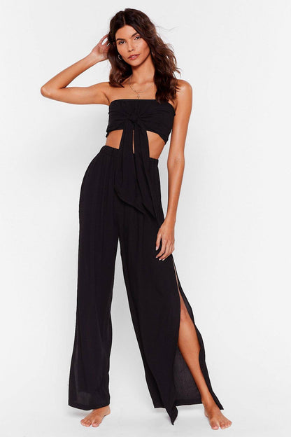 Nasty Gal Black Crinkle Tie Bandeau and Pants Cover Up - 8