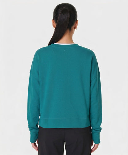 Sweaty Betty After Class Crop Sweatshirt in Petrol Green - 8