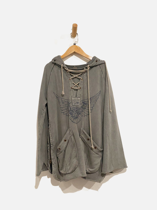 Free People Gray Oversized Lace Up Hoodie - XS