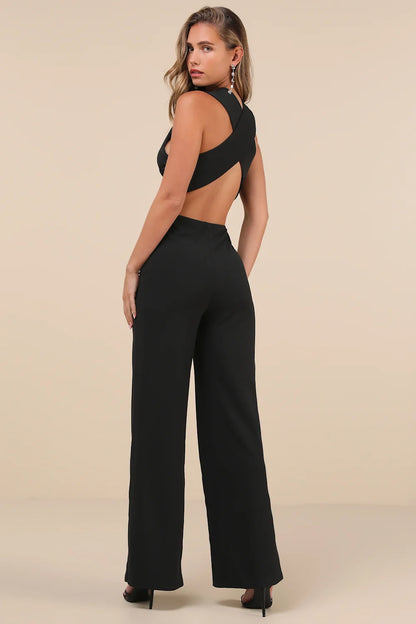 Lulus NWT Black V Neck Jumpsuit - Small