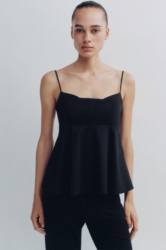 Zara Black Pleated Tank - Large