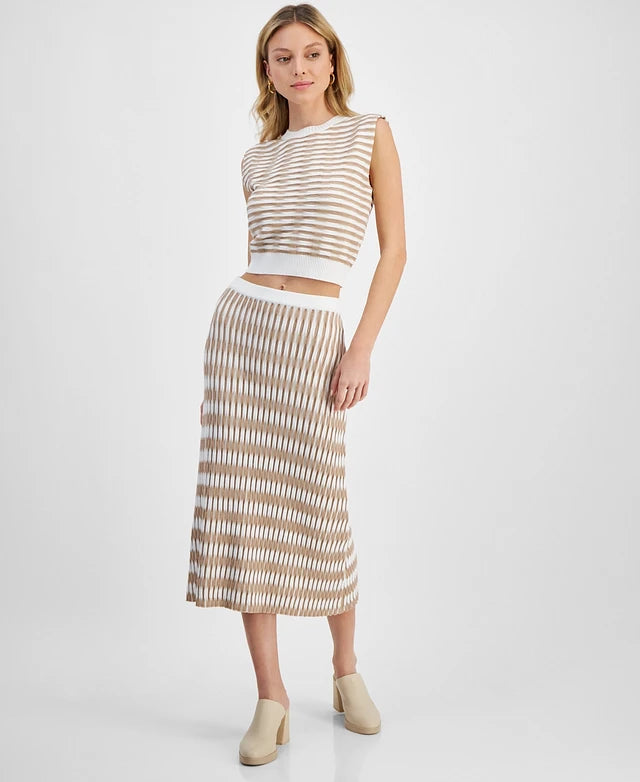 Lucy Paris Newport Knit Skirt in Beige/White - XL