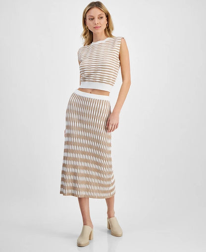 Lucy Paris Newport Knit Skirt in Beige/White - XL