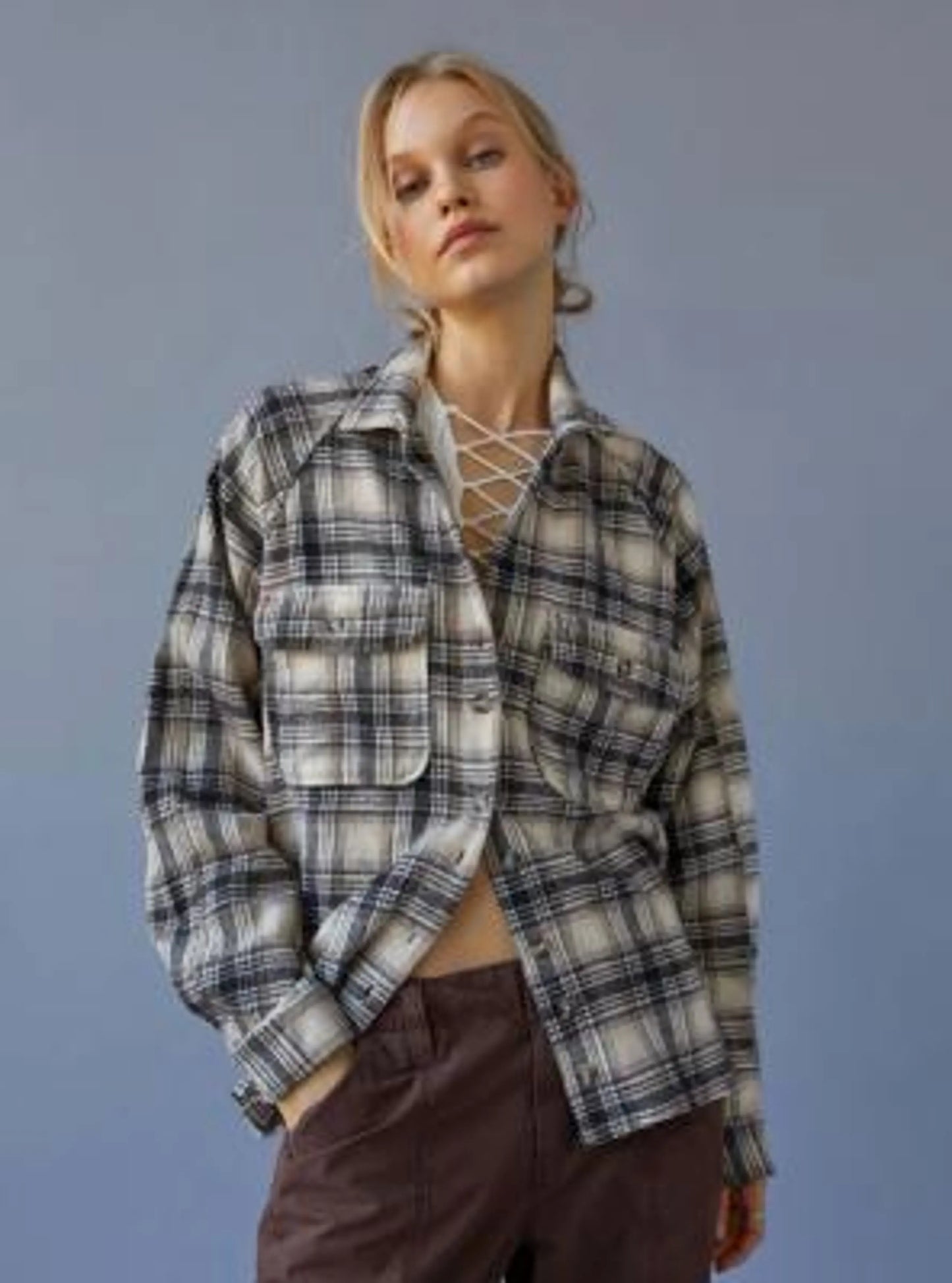 BDG Black & Cream Oversized Plaid Flannel - Medium