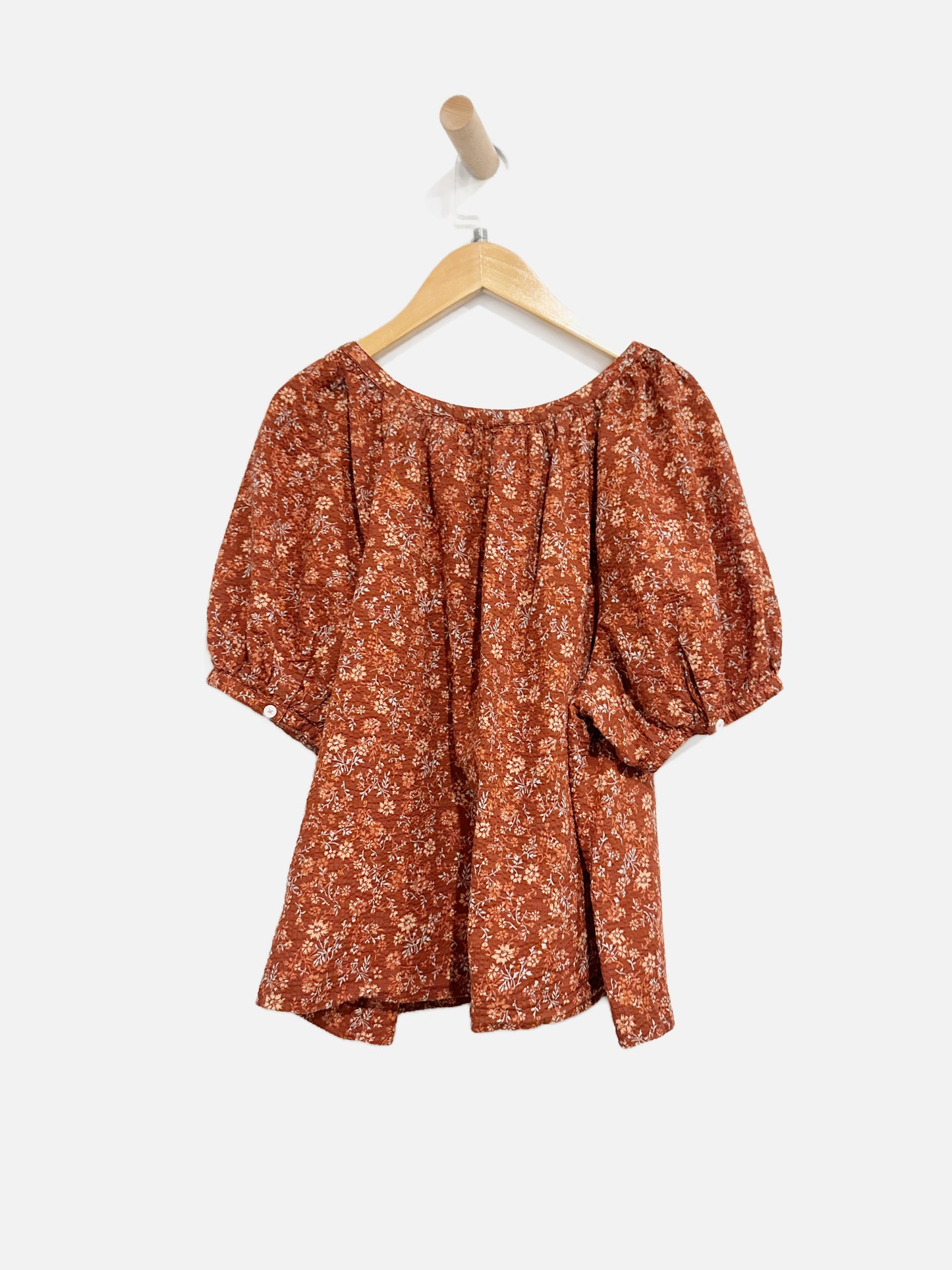 Madewell Red Floral Puff Sleeve Button Down Blouse - Small