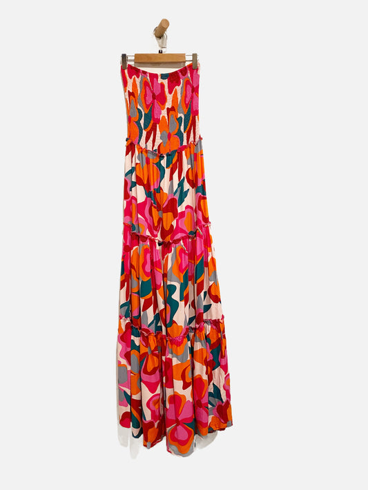 Abel the Label Pink Floral Smocked Strapless Midi Dress - Small