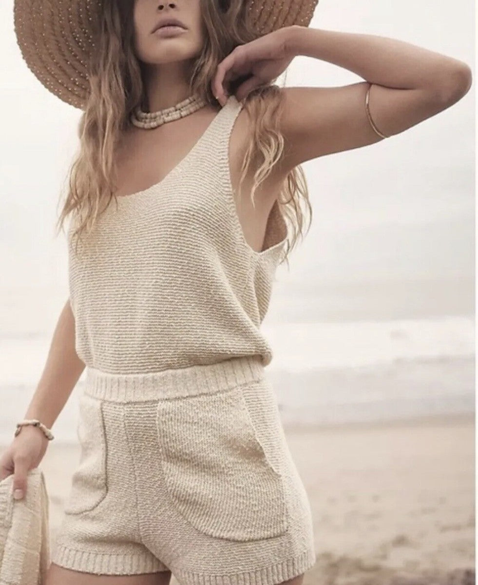 Free People Beach Declan Sweater Romper in Cream - Medium