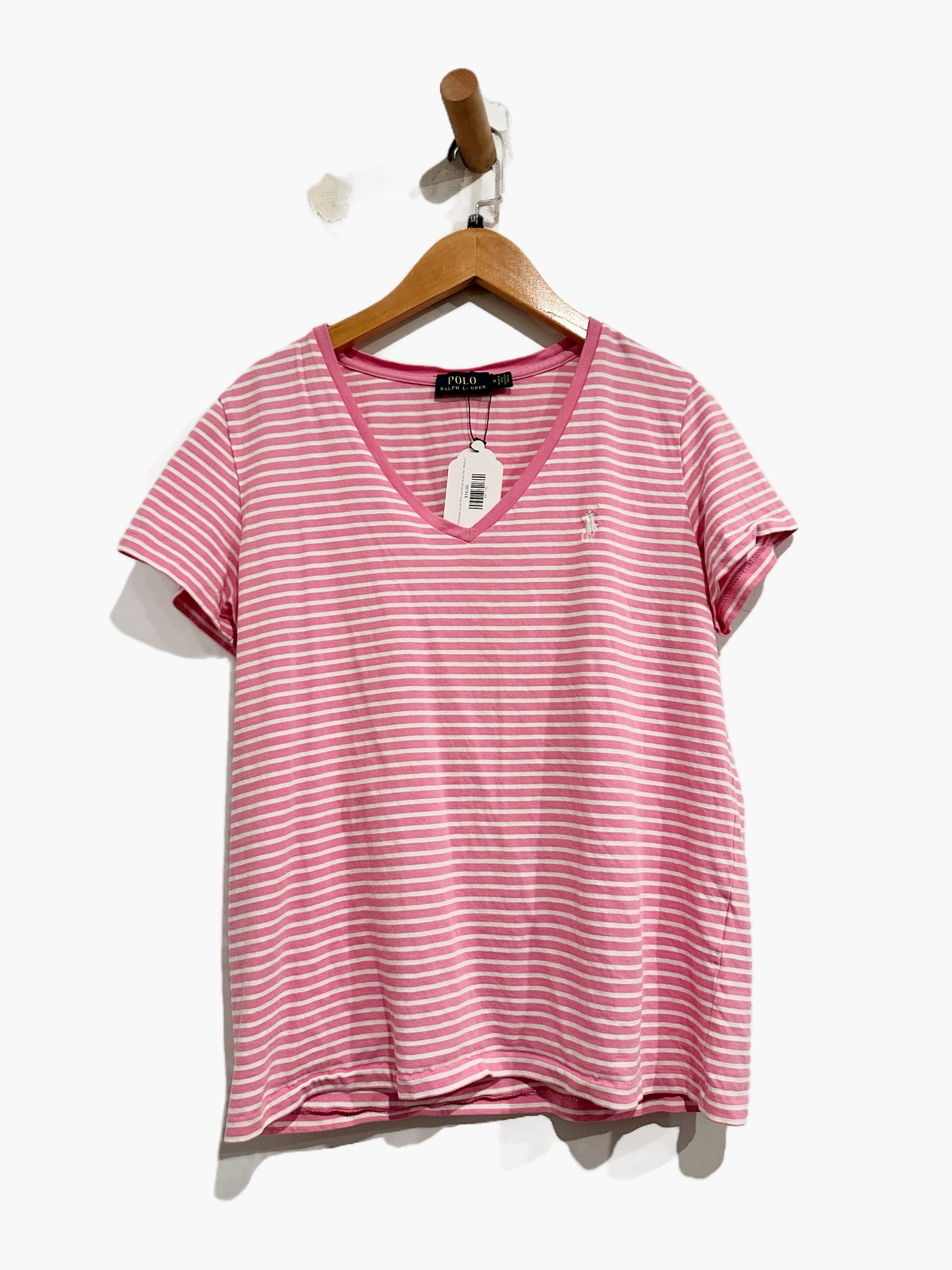 Polo Ralph Lauren Pink and White Stripe Tee - Medium