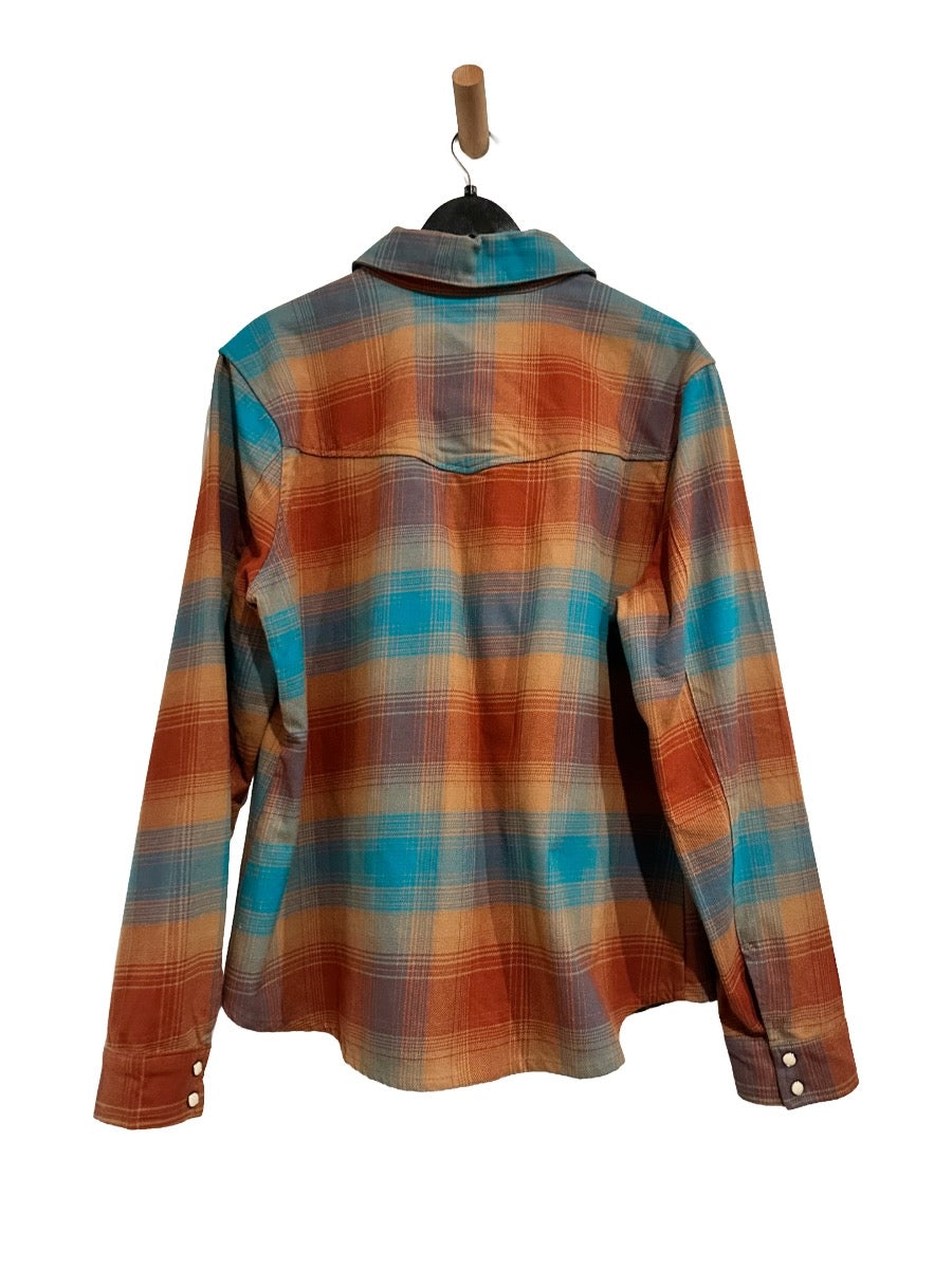 Idyllwind Brown and Turquoise Plaid Button Down Shacket - XL