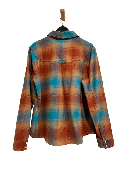 Idyllwind Brown and Turquoise Plaid Button Down Shacket - XL