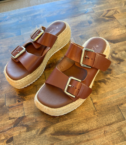 Anthropologie Double Buckle Platform Sandals in Brown - 37