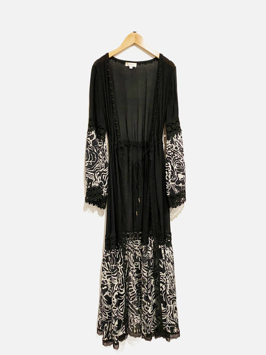 Elan Resort Black and White Lace Trim Duster - Small