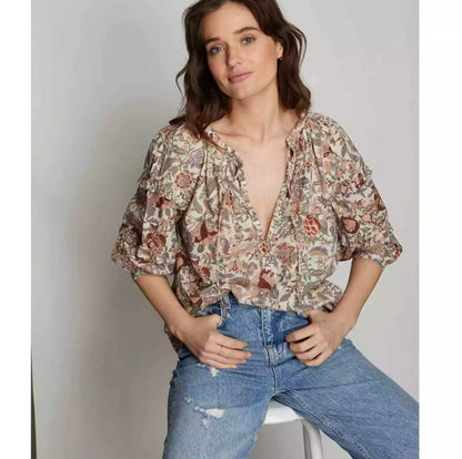 Love the Label Floral Puff Sleeve Blouse - Small