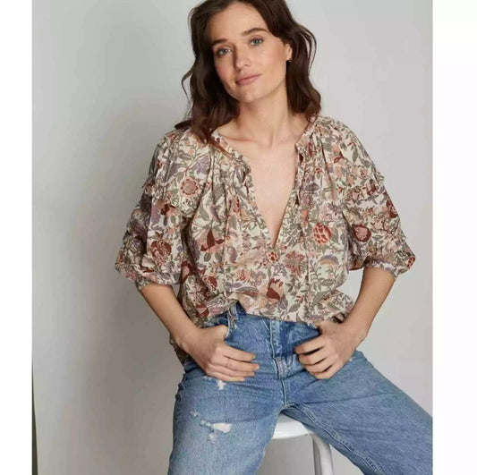 Love the Label Floral Puff Sleeve Blouse - Small