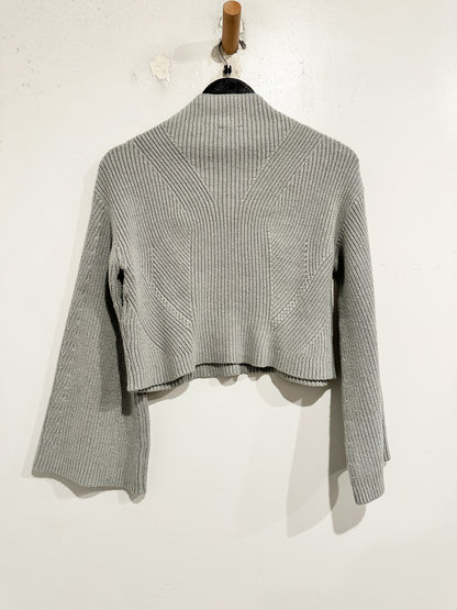 Anthropologie Maeve Katey Mock-Neck Bell-Sleeve Sweater in Grey