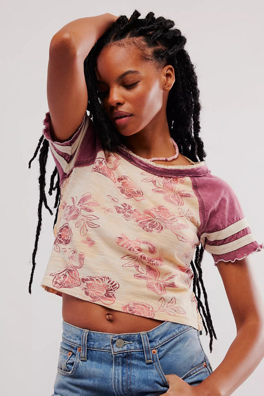 Free People Wish You Were Here Tee in Tan Combo - Small