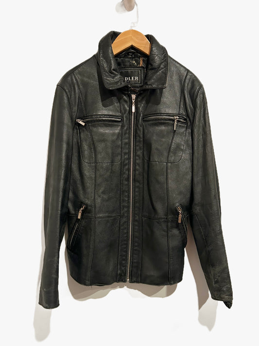 Adler Vintage Black Leather Jacket - Large