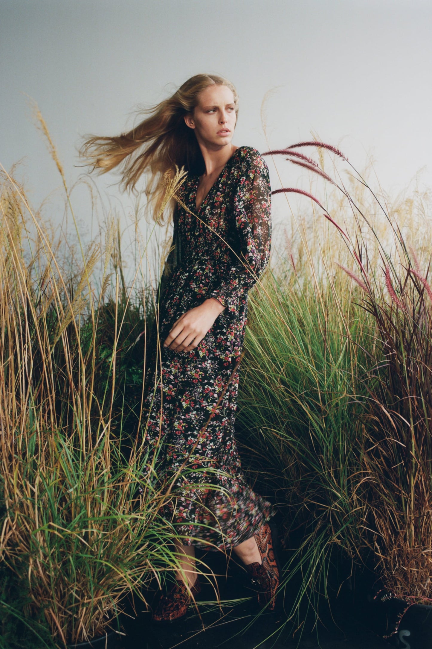 Zara Black Floral Smocked Midi Dress - XS