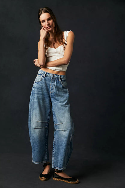 Free People Good Luck Mid-Rise Barrel Jeans- 33
