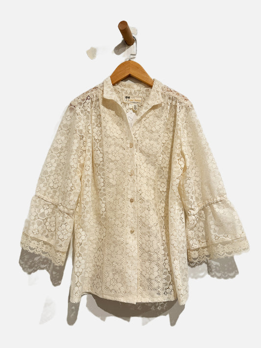 Vintage Carefree Fashions AZ Lace Button Down Blouse - Large