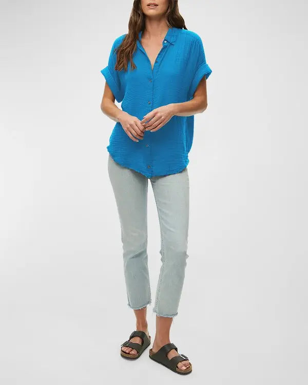 Michael Stars Bailey Gauze Button Down Shirt in Capri - XS