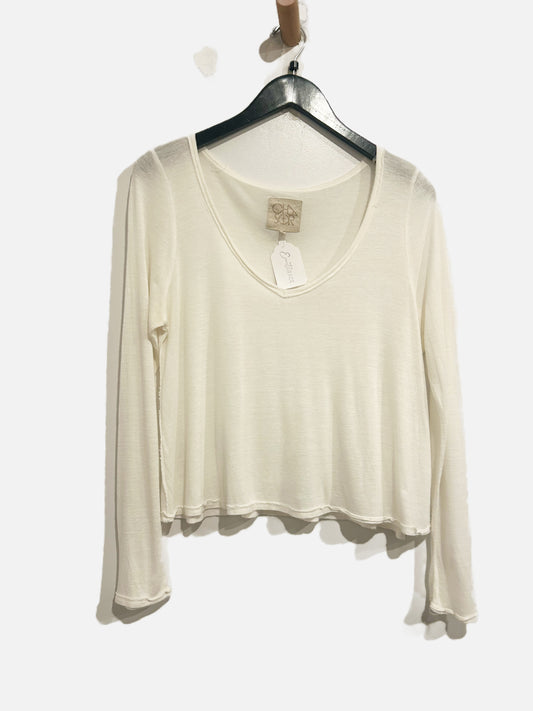 Chaser White V-Neck LS Top - Small
