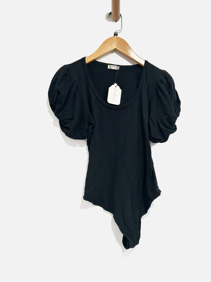 Free People Intimately Black Puff Sleeve Bodysuit - XS