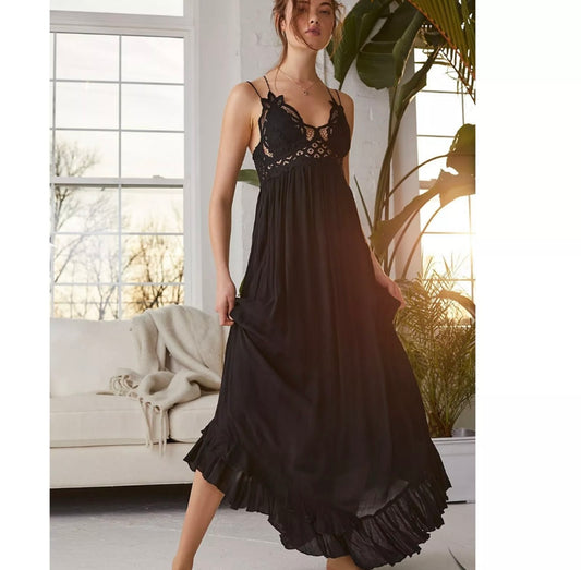 Free People Black Adella Slip Maxi Dress - Small