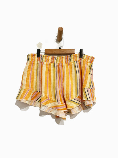 UO Out From Under NWT Lilly Shirred Ruffle Micro Shorts in Orange Stripe - Medium