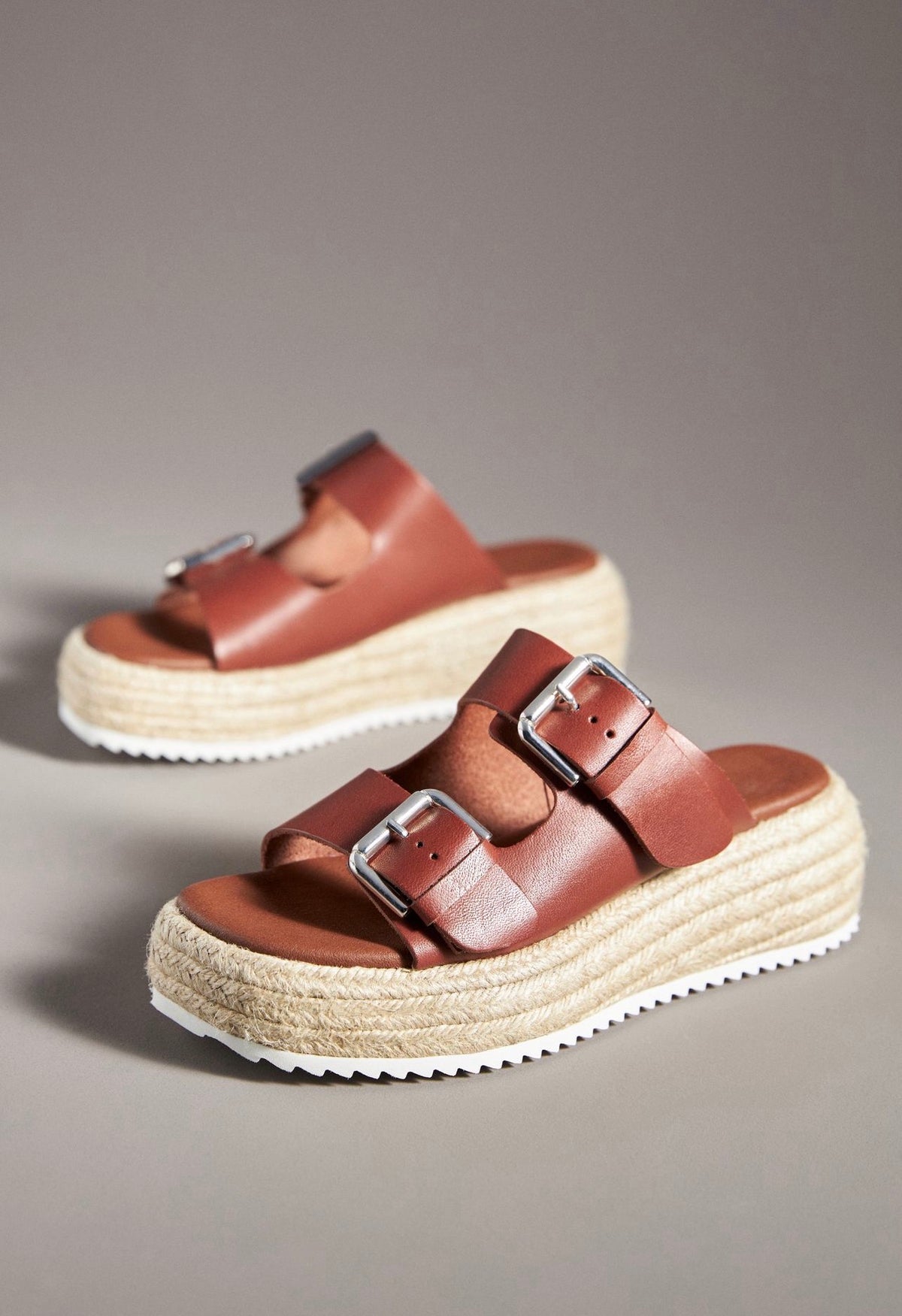 Anthropologie Double Buckle Platform Sandals in Brown - 37