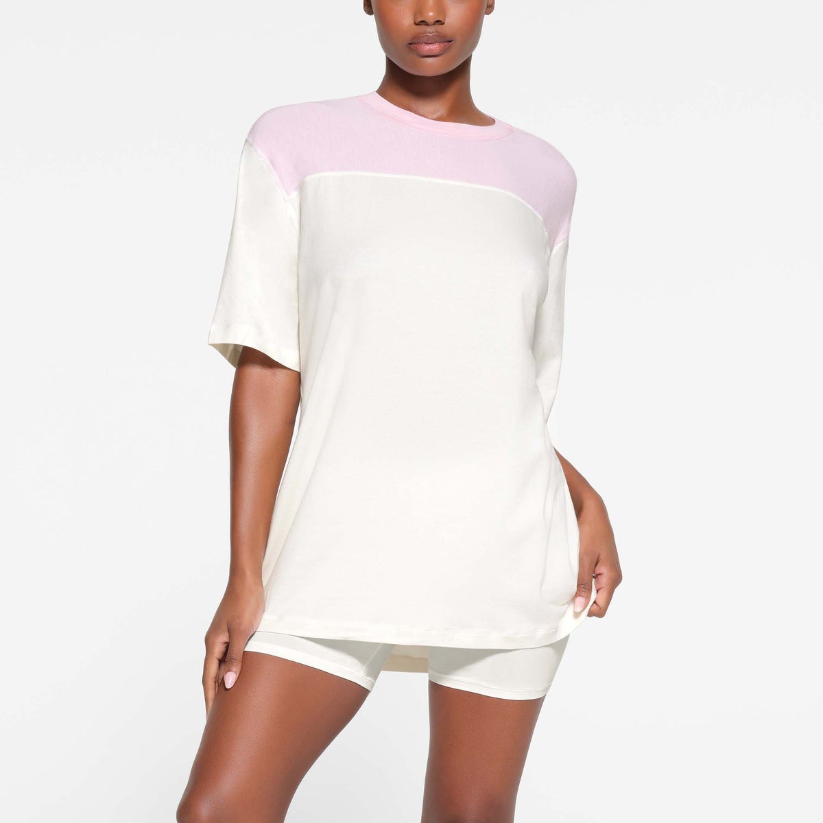 Skims Pink & Cream Boyfriend Raglan T-shirt - Small
