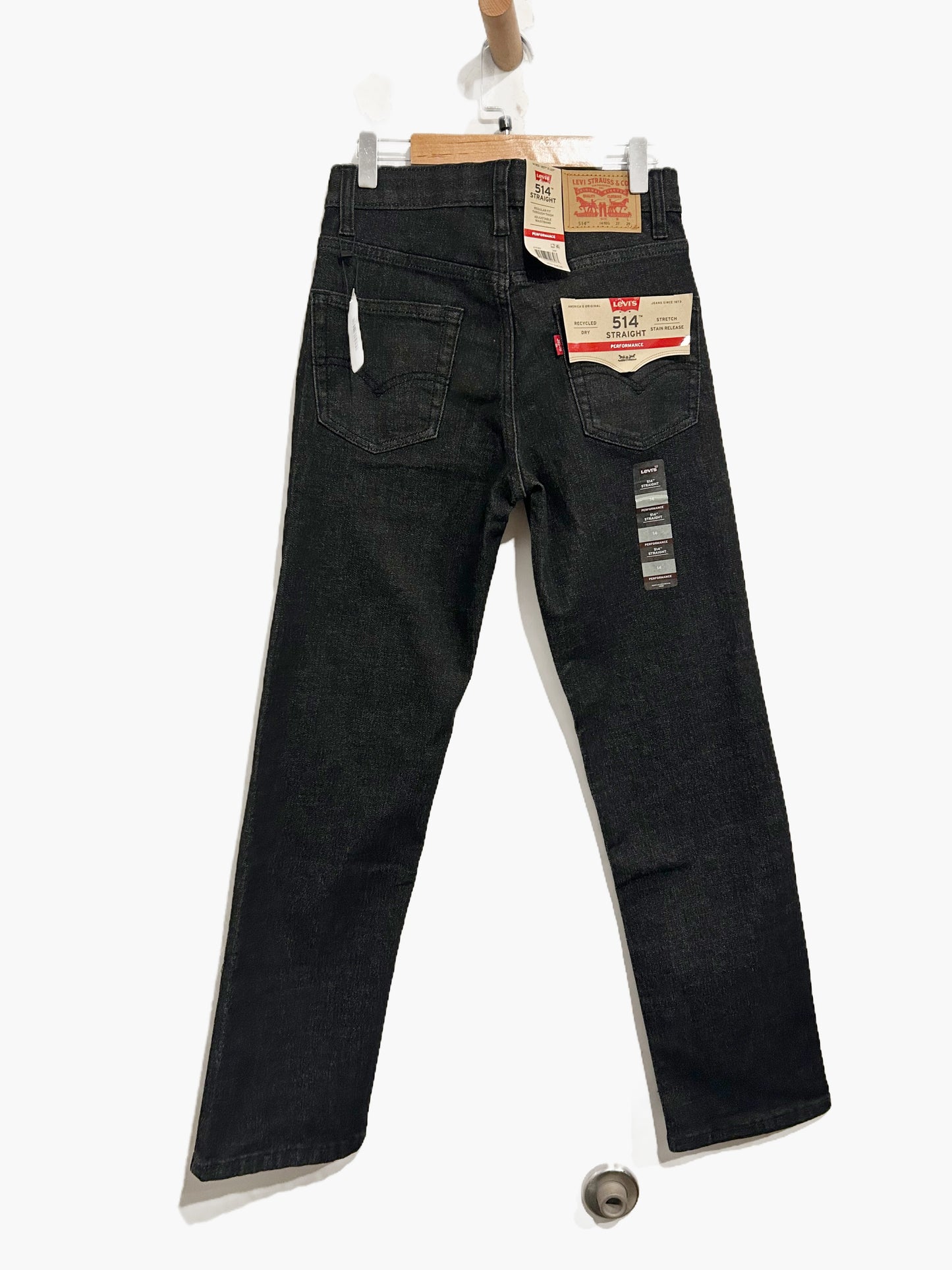 NWT Levi's 514 Straight Adjustable Black Denim - 14 Reg