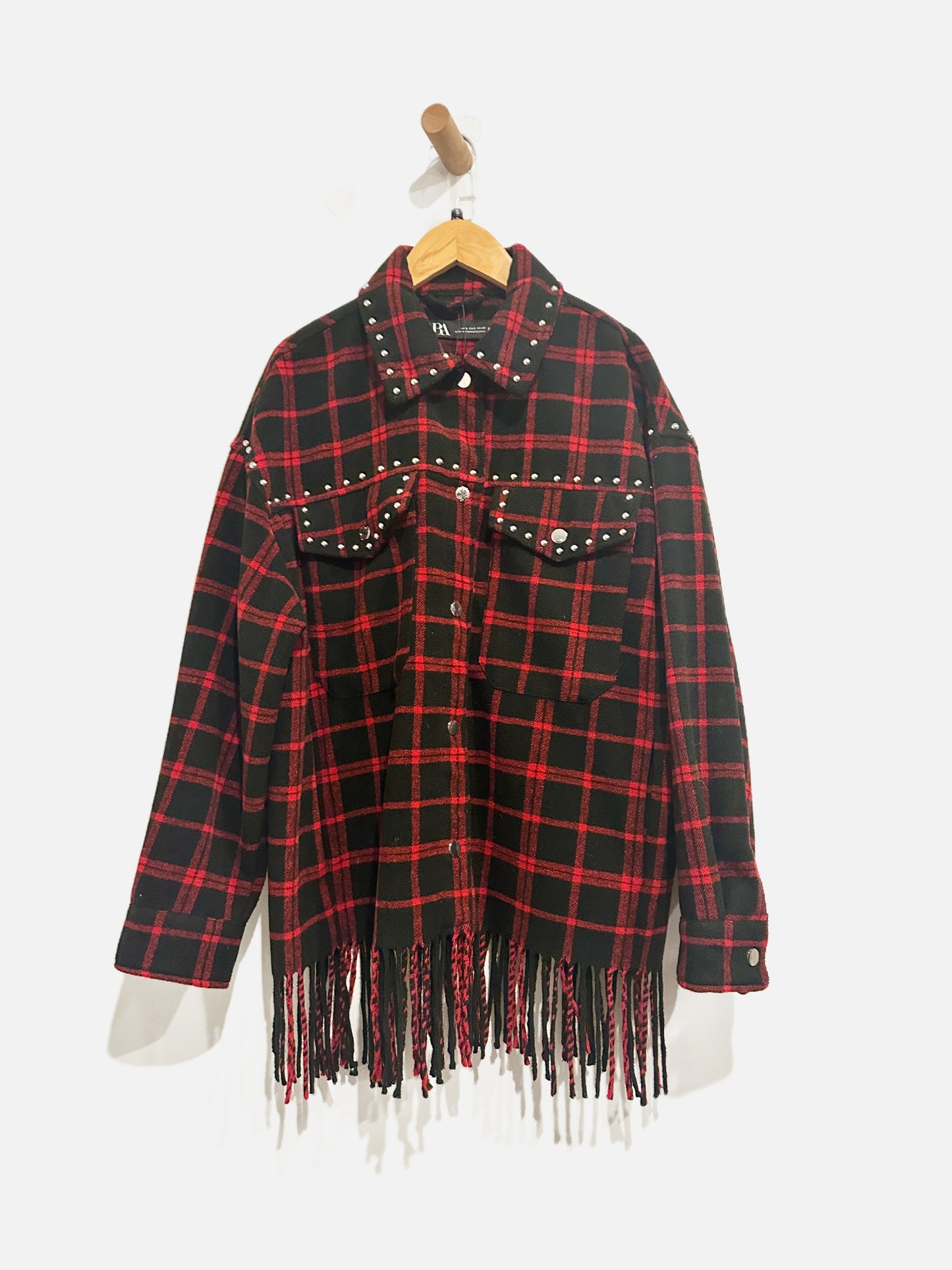 Zara Red Plaid Embellished Shacket - Small
