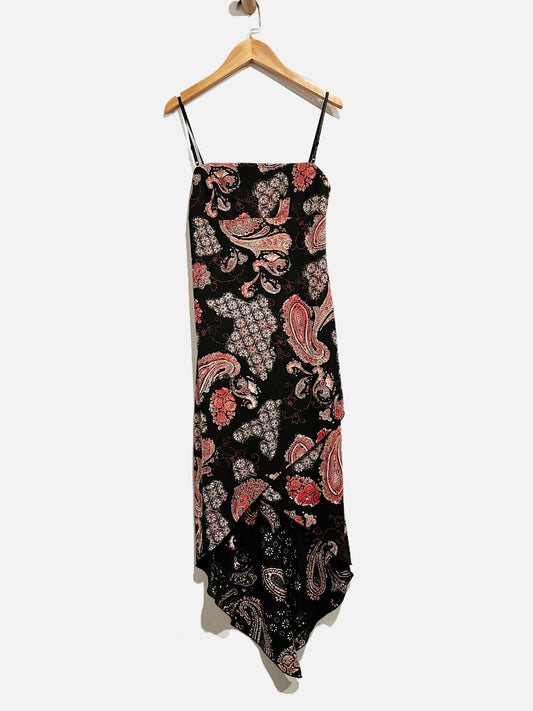 Vintage Y2K City Triangles Black & Red Paisley Dress - Small