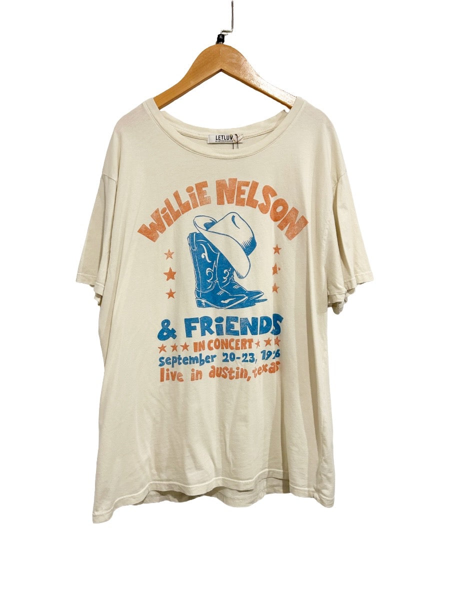 Anthropologie Letluv Willie Nelson & Friends Concert Graphic Tee in Ivory - XL