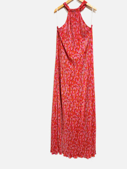 Petal + Pup Melody Plisse Pink Floral Halter Maxi Dress - XL