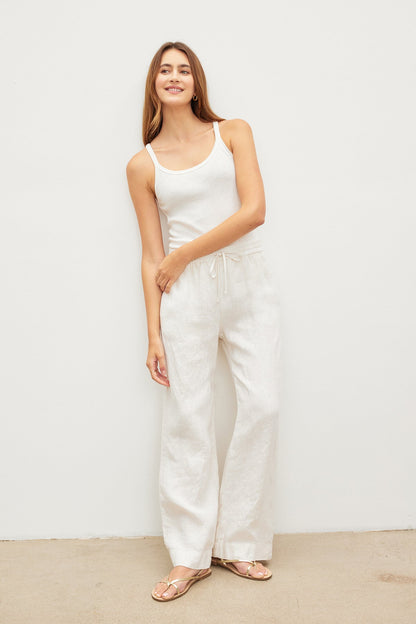 Velvet By Graham & Spencer Gwyneth Heavy Linen Pant in Bisque - Small